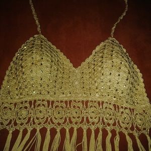Tops - Beaded crotchet halter beach top rave crop top Tops - Beaded crotchet halter beach top rave crop top
